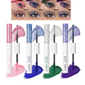 Baorder - Coffret de 4 mascaras colorés pour les cils, mascara pailleté et mat, mascara double embout longue tenue nacré, maq