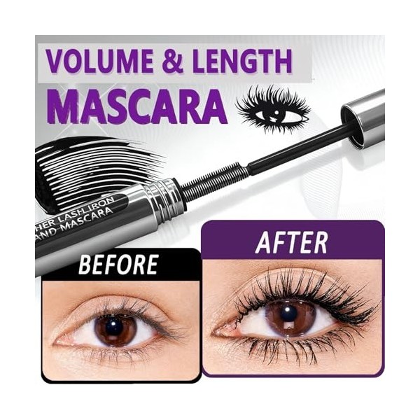 Metal Mascara, Long Lasting Metal Rod Mascara, Iron WandMascara, Mascara Waterproof, Mascara 3D à double brosse, Volume & Lon
