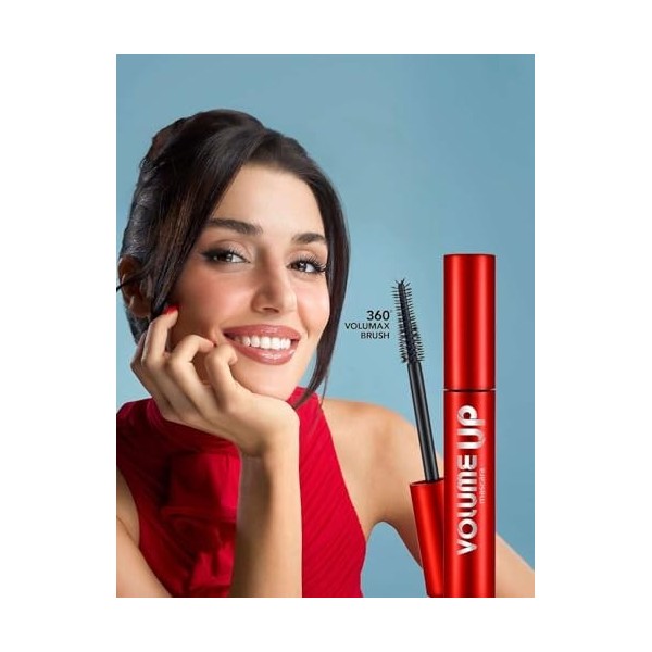 Flormar Volume Up Mascara Noir Intense – Mascara volume avec effet liftant, modulable sans paquets, brosse en silicone sépare