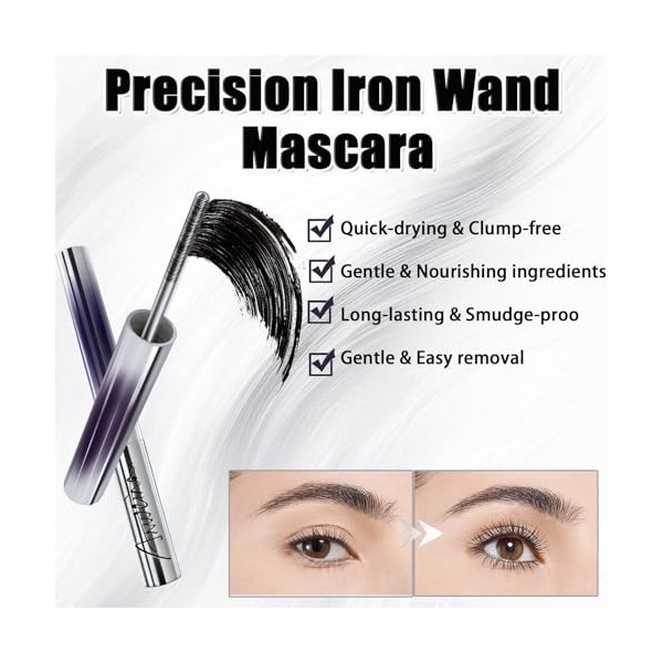 2 Pcs Metal Mascara, Iron Wand Mascara,mascara Waterproof, Washable MetalMascara, Non-Clumping, Long Lasting, Smudge-Proof, V
