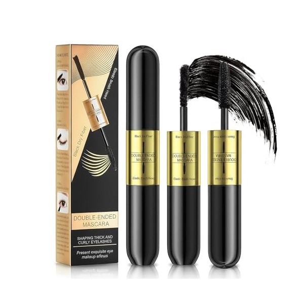 Mascara Waterproof,Mascara Fibre De Soie 4d,Mascaras 2 En 1 ImperméAble En Fibre De Soie,Volume Intense & Longueur ExtrêMe,An...