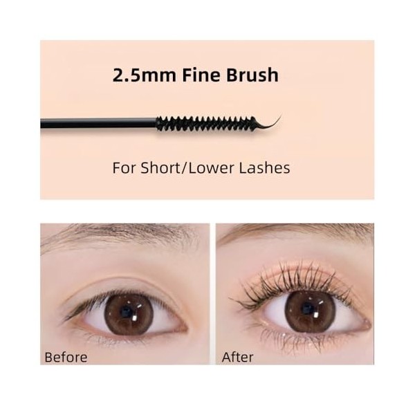 Mascara Résistant à lEau à Brossette Fine pour Cils Courts et Clairsemés, Volume, Tenue Longue, Allongeant et Épaississant, 