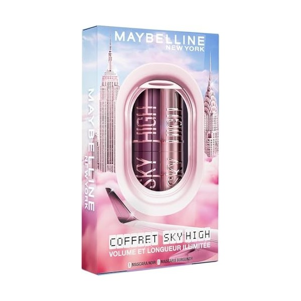 Maybelline New-York - Coffret 2 Mascara Volume & Longueur - Sky High - Teinte : Very Black & Burgundy Haze - 7,2 ml