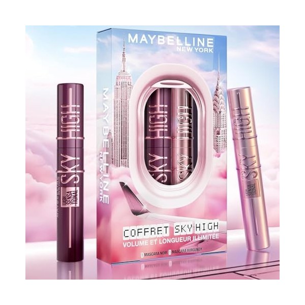 Maybelline New-York - Coffret 2 Mascara Volume & Longueur - Sky High - Teinte : Very Black & Burgundy Haze - 7,2 ml