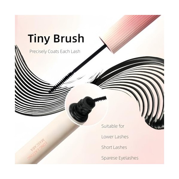 Mascara noir avec micro-brosse pour cils inférieurs/fins/clairsemés, sans traces, waterproof, sans paquets, longue tenue, nat