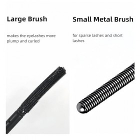 Mascara waterproof 2 en 1 avec petite et grande brosse pour cils courts/fins, sans paquets & épaississant, longue tenue, rési