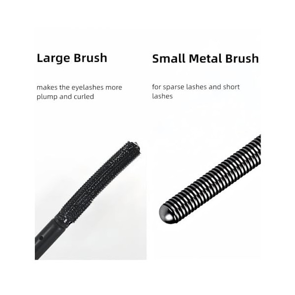 Mascara waterproof 2 en 1 avec petite et grande brosse pour cils courts/fins, sans paquets & épaississant, longue tenue, rési