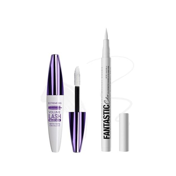 Mascara & Eyeliner Bleu Set, 5D Fibre de Soie Mascara Volume et Longueur, Crayon Yeux Couleur Met, Très Pigmentée, Waterproof