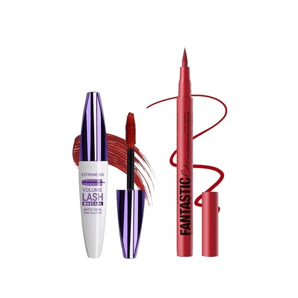 Mascara & Eyeliner Bleu Set, 5D Fibre de Soie Mascara Volume et Longueur, Crayon Yeux Couleur Met, Très Pigmentée, Waterproof