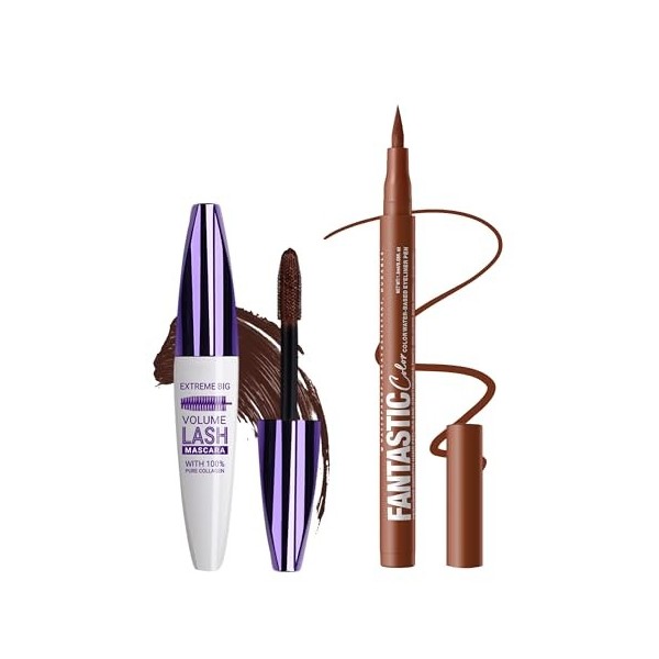 Mascara & Eyeliner Bleu Set, 5D Fibre de Soie Mascara Volume et Longueur, Crayon Yeux Couleur Met, Très Pigmentée, Waterproof