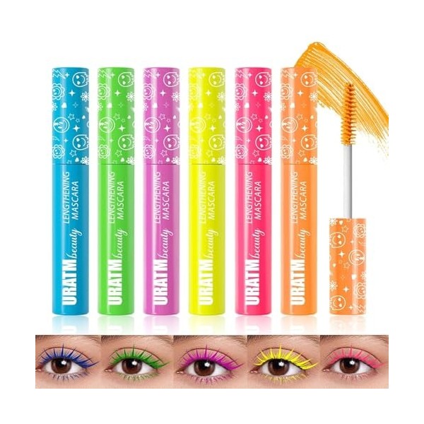 Matte Liquid Mascara Set 6 Colors UV Neon Mascara Pencil Waterproof Long Lasting Thick Volume Eye Lash Make Up Christmas Fest