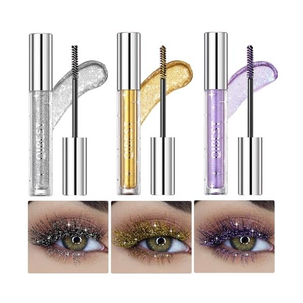 Mascara Pailleté,Fard à Paupières Mascara Liquide 3 Couleurs - MascaraVolumisant Allongant Diamants Étincelants,Anti-Sweat,No...
