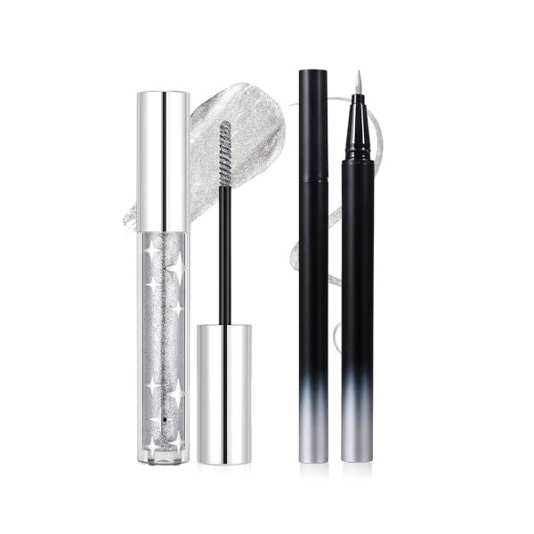 Mascara Pailleté,Fard à Paupières Mascara Liquide 3 Couleurs - MascaraVolumisant Allongant Diamants Étincelants,Anti-Sweat,No...