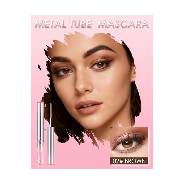 Mascara Waterproof, Marron Longue Durée 3D Mascara Extension de Boucles Volume, Longue Durée, Pinceau Ultra Fin Non Aggloméra