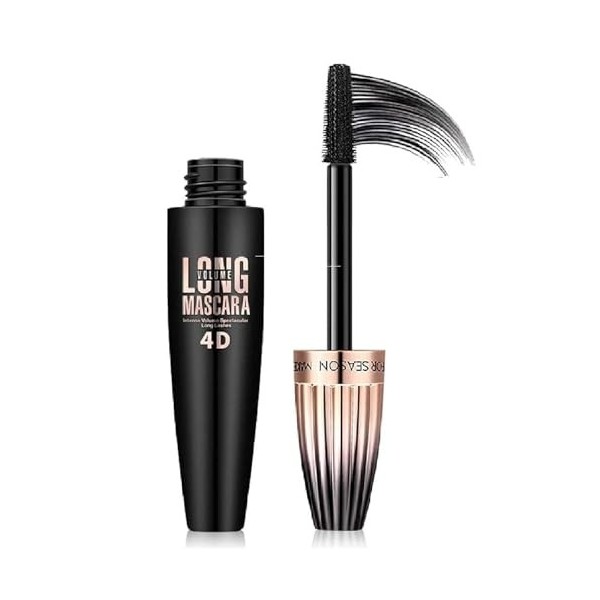 Mascara 4D Waterproof Noir – Fibre Soie Mascara, Volume et Effet Faux Cils, Allonge et Recourbe les Cils, Tenue Longue Durée,