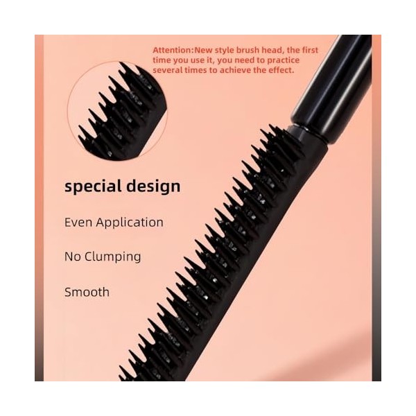 Mascara Waterproof pour Cils Fins, Mascara Noir à Brosse Peigne Séparant les Cils pour Définition, Volume et Longueur, Effet