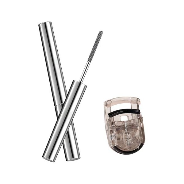 Mascara Métal Lavable, Mascara Curling Volumisant pour les Cils Noir, avec une Pince à Paupières, Mascara Métal Anti-Agglomér