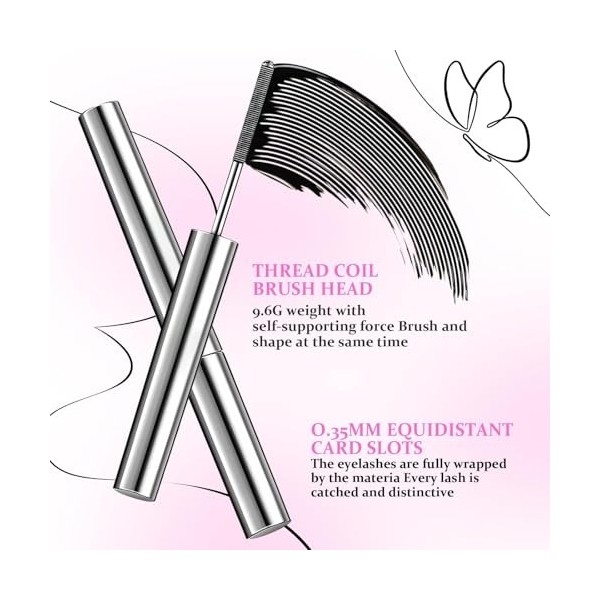 Mascara Métal Lavable, Mascara Curling Volumisant pour les Cils Noir, avec une Pince à Paupières, Mascara Métal Anti-Agglomér