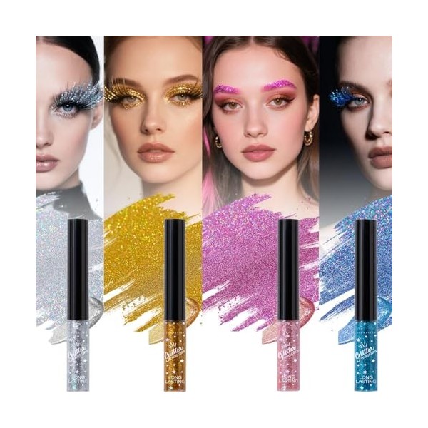 5 Colors Glitter Mascara Volume,Allongeant Waterproof Longue Durée Coloré Scintillant pour les cils,Curl,Anti-Sweat,No Bloomi