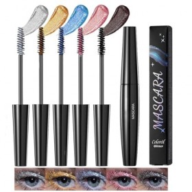 5 Coloré Glitter Mascara for Women,Mascara Volume Waterproof Longue Durée,Brillant Charmant Extension de Curling Boucle Volum