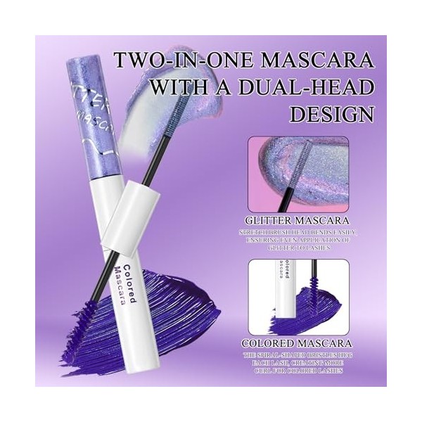 4 Pcs Mascara Pailleté Coloré Mascara Paillettes Brillant Mascara Paillette Longue Durée Waterproof Pour les Fêtes DAnnivers