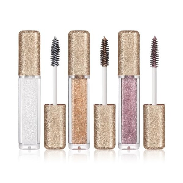 Lot de 3 mascaras à paillettes pour cils – Mascara à paillettes en blanc, doré et violet – Maquillage des yeux chatoyant long