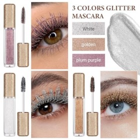 Lot de 3 mascaras à paillettes pour cils – Mascara à paillettes en blanc, doré et violet – Maquillage des yeux chatoyant long