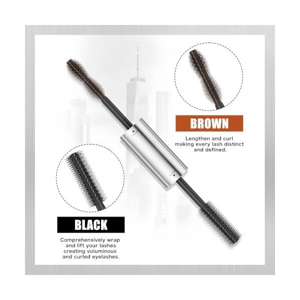 Mascara Waterproof Double Extrémité 2 Couleurs, Noir & Marron, Allongeant, Volume, Anti-Bavure, Sans Paquets, Longue Tenue 1