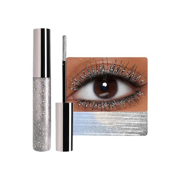 Lilbitty Mascara à paillettes argent, mascara à paupières waterproof avec formule hautement pigmentée, longue tenue et ne cou