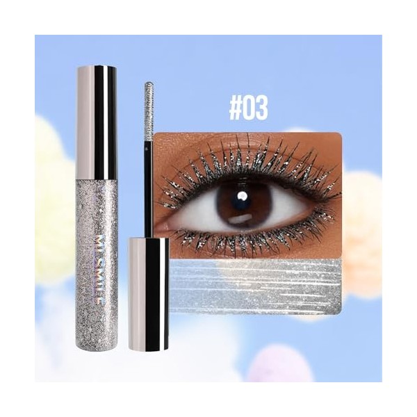 Lilbitty Mascara à paillettes argent, mascara à paupières waterproof avec formule hautement pigmentée, longue tenue et ne cou