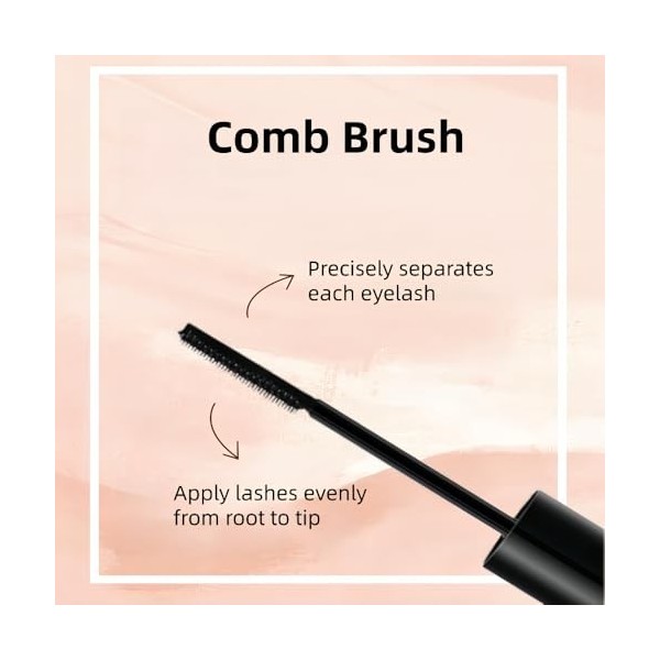 Mascara Waterproof Noir à Brosse Peigne, Sépare les Cils pour une Définition, Volume, Longue Tenue, Anti-Bavure, Sans Paquets