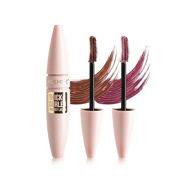 Mascara imperméable pour volume et longueur, 2 mascaras marron bordeaux pour cils longs, mascara à fibres de longue durée, sa...
