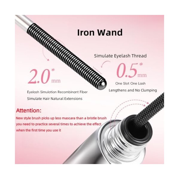 Stahlrohr Mascara Wasserfest mit Eisenbürste für dünne Wimpern - 24H Halt, Schmutzabweisend, Kein Abblättern & Ohne Verklumpe