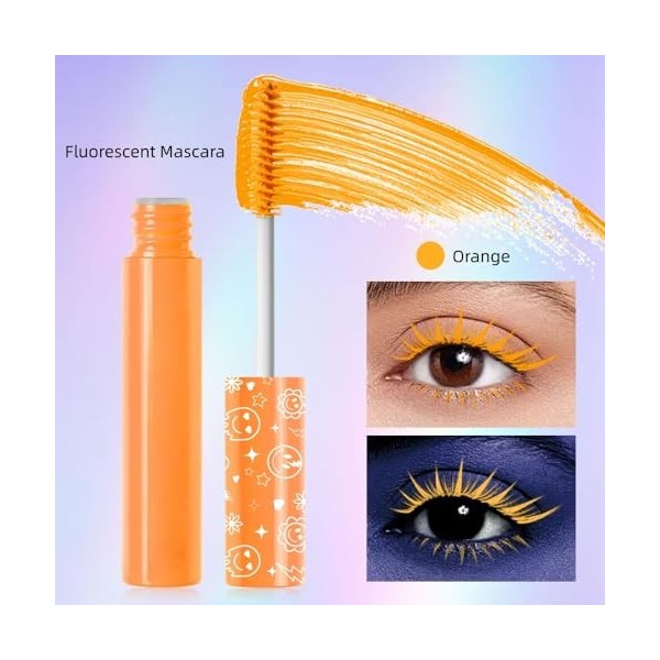 6 Couleurs Mascara Fluorescent, Mascara Lumineuse pour Soirées Mariages Scène, Halloween Noël, Haute Pigmentation Applicable 