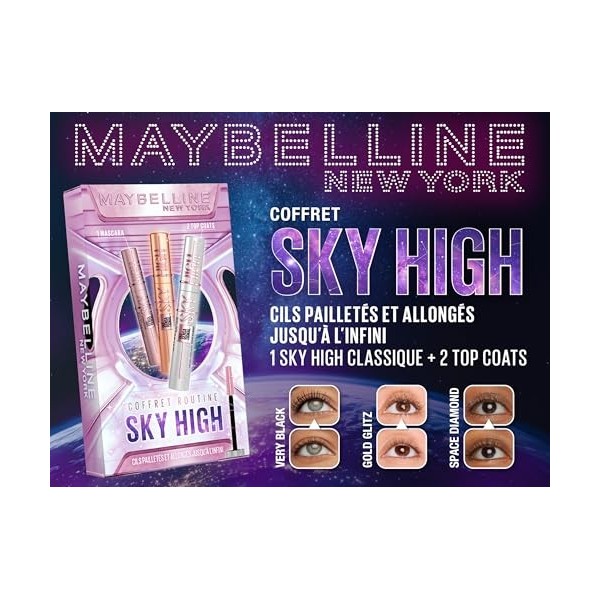 MAYBELLINE NEW YORK - Sky High Cils Sensational - Coffret Mascara Glitter - Volume, Longueur & Paillettes - Enrichi En Extrai