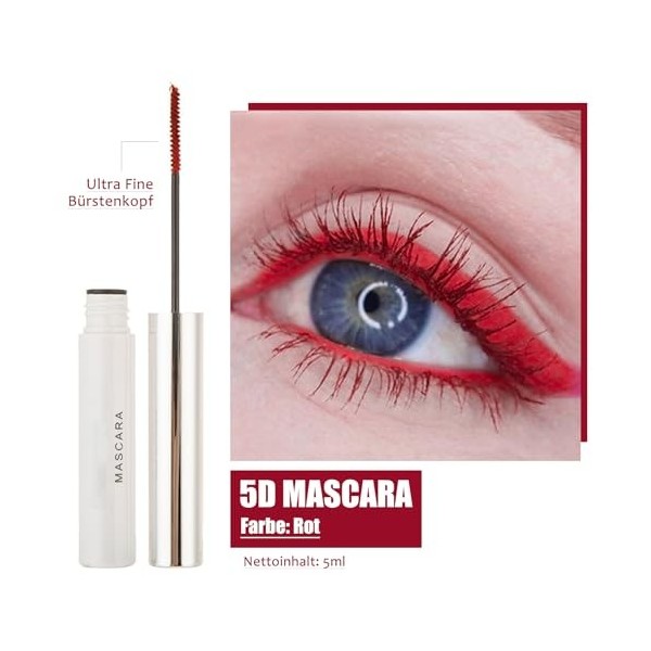 Mascara ultra fin imperméable rouge 5D pour cils longs, pour volume et définition, résistant aux taches et non agglomérant, a...