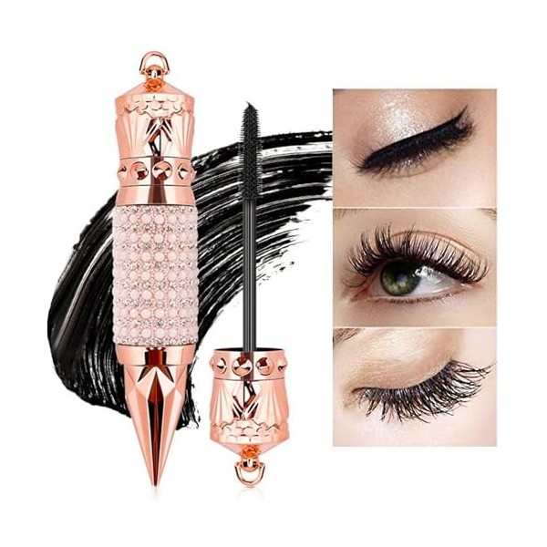4D Silk Fiber Lash Mascara, Eye Makeup Sparkling Pearl Diamond Mascara, Thicker and Longer, Voluminous Eyelashes, Natural Wat