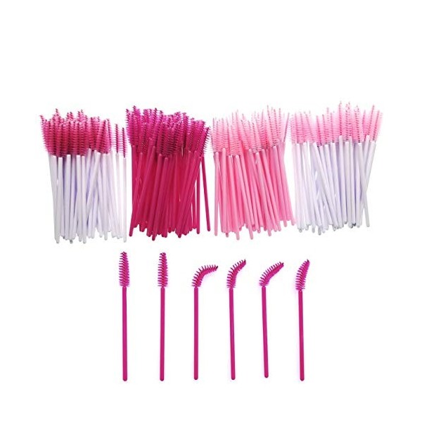 JZK 200 x Plastique jetable rose baguettes applicatrices de mascara brosses à cils pour extensions sourcils brosse à sourcils