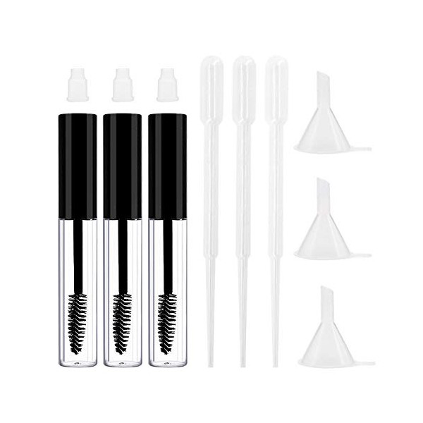 Angzhili Lot de 3 tubes de mascara vides de 8 ml avec baguette de cils pour la croissance des cils, huilemascara avec brosse 