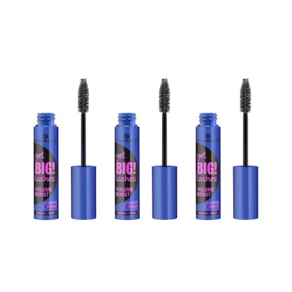 essence get Big ! Lashes Volume Boost Lot de 3 mascaras imperméables, durables, volumisants, végétaliens, imperméables, sans ...