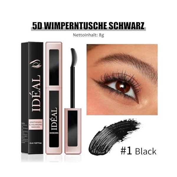 Mascara 5D - Noir - Imperméable - Pour cils extrêmement longs - Pour plus de volume et de définition - Maquillage des yeux bo