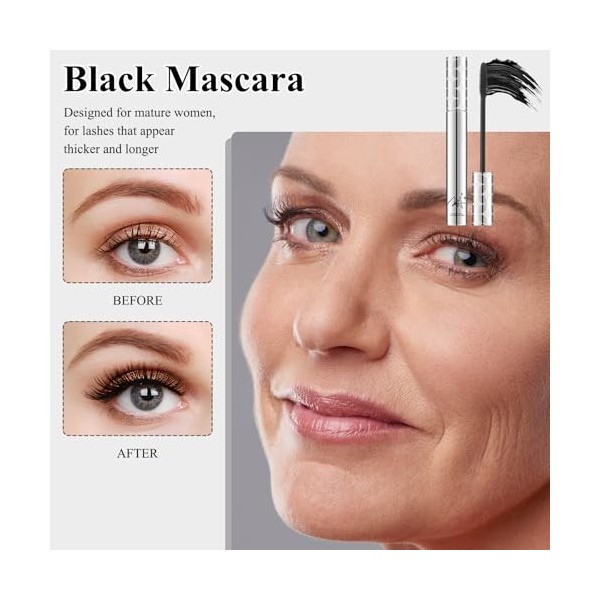 3 Pièces Mascara Metallique Mascara Brosse Metal Pour Femmes Âgées Résistant À Leau Séchage Rapide Longue Tenue Donne Un Asp