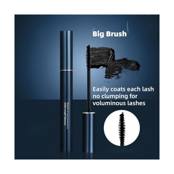 Mascara Noir Waterproof, Longue Tenue, Épaississant, Volume & Longueur, Anti-Bavure, Sans Paquets, Recourbant, Naturel 1 Piè