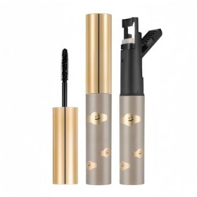 Mascara Noir Waterproof avec Recourbe-Cils Intégré, Cils Volumineux, Anti-Bavure, Sans Paquets, Longue Tenue, Aspect Naturel 
