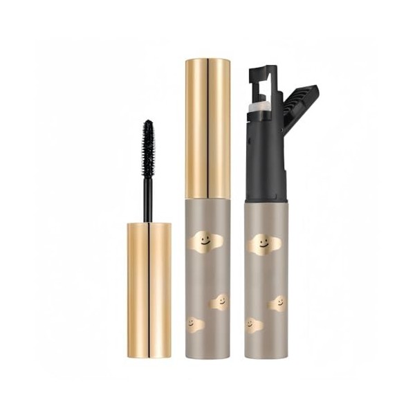 Mascara Noir Waterproof avec Recourbe-Cils Intégré, Cils Volumineux, Anti-Bavure, Sans Paquets, Longue Tenue, Aspect Naturel 