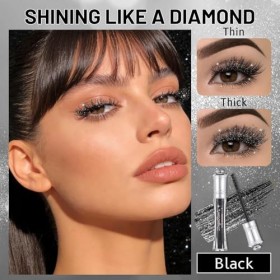 Prreal Mascara Noir à Paillettes Étanches, Mascara Étincelant Diamant pour les Cils, Mascaras Volumisants et Recourbant Durab