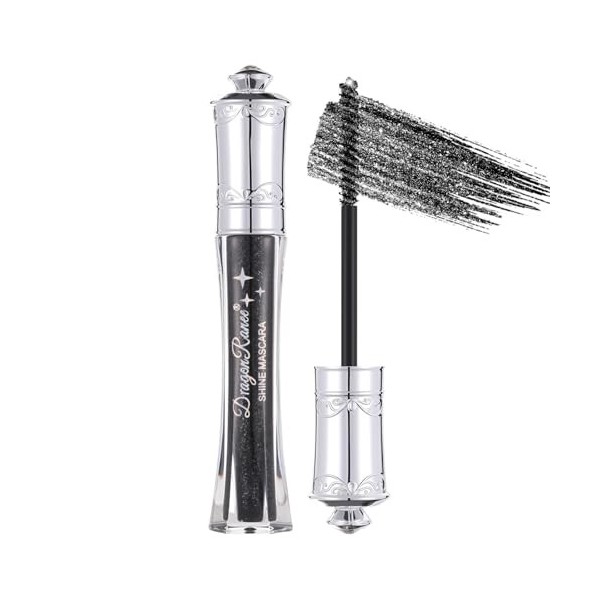 Prreal Mascara Noir à Paillettes Étanches, Mascara Étincelant Diamant pour les Cils, Mascaras Volumisants et Recourbant Durab