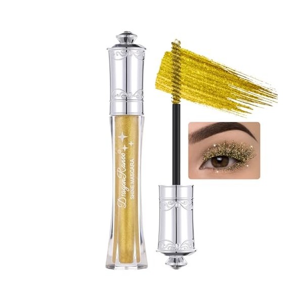 Prreal Mascara Noir à Paillettes Étanches, Mascara Étincelant Diamant pour les Cils, Mascaras Volumisants et Recourbant Durab
