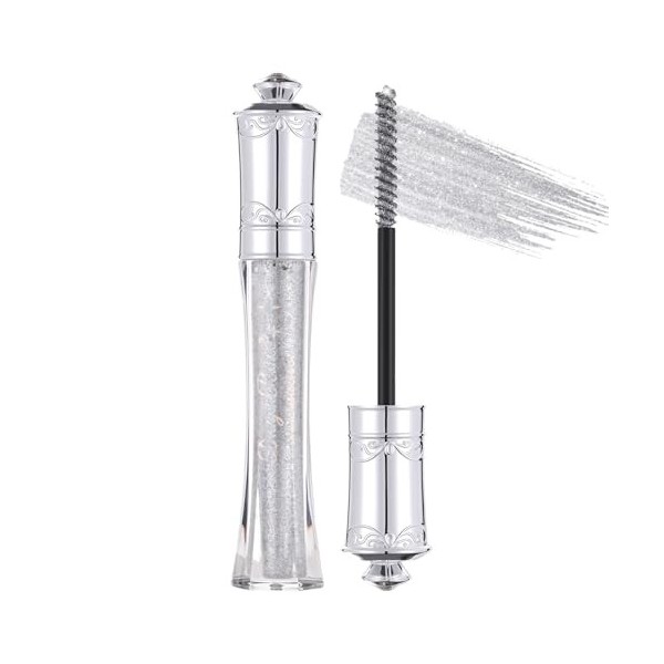 Prreal Mascara Noir à Paillettes Étanches, Mascara Étincelant Diamant pour les Cils, Mascaras Volumisants et Recourbant Durab