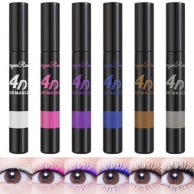 MKNZOME Mascara Coloré, 6 Couleurs Bleu Violet Rose Mascara Imperméable Volumateur & Allongeant, Maquillage des Yeux Anti-Tâc...